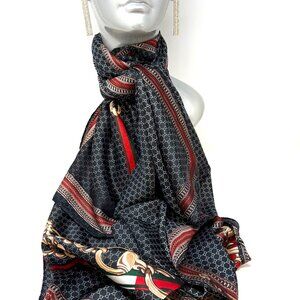 NEW🎁😍"Feel of Silk Lux Scarf Navy %& Red
